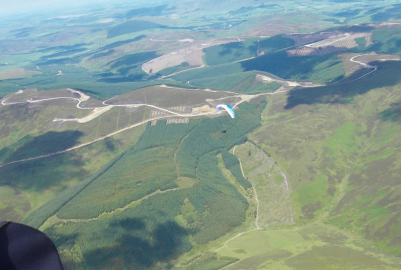 i thought I was down here, over my right shoulder is the gulley. The white circles are bases for wind turbines 10km from Tinto. it will never be the same. Thanks to Ed Cleasby for the photos.
